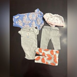 Lot of 2 Carter’s Newborn One Piece & and 2 Just One You Newborn Pants For Girls